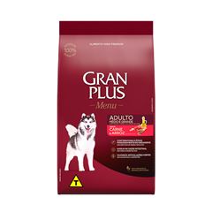 GRAN PLUS MENU CÃO ADULTO RAÇA MÉDIA E GRANDE (CARNE E ARROZ) - 10,1KG