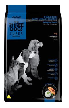 RAÇÃO THREE DOGS SUPER PREMIUM FILHOTE (RAÇA MÉDIA E GRANDE) FRANGO E ARROZ - 3KG