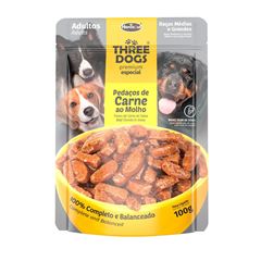 SACHÊ THREE DOGS ORIGINAL ADULTO CARNE AO MOLHO (RAÇAS MÉDIAS E GRANDES) - 100G
