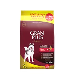 GRAN PLUS MENU CÃO ADULTO RAÇA MÉDIA E GRANDE (CARNE E ARROZ) - 16,5KG